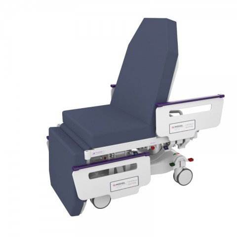 <h5 class="lightbox-heading">Low and safe</h5>Excellent 530mm low height with fold-under dropsides.<div class="d-none d-lg-block">The ultra-low height is combined with dropsides that glide down vertically under the chair top to provide safe access with no protrusions to catch on the patients legs or clothes.</div>