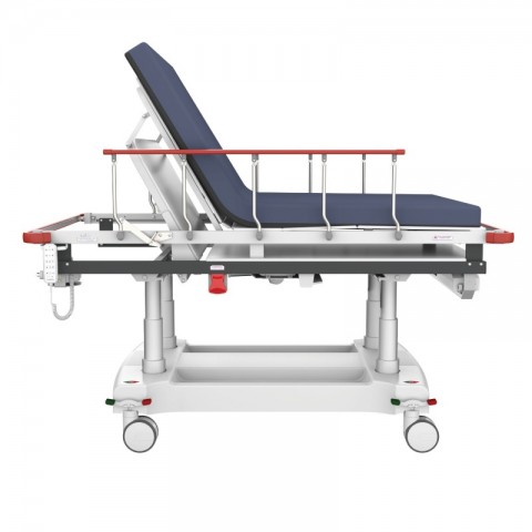 <h5 class="lightbox-heading">Excellent high height</h5>Preserve your back and raise a patient up to your best working height.<div class="d-none d-lg-block">Lifting the platform height up to 980mm (plus an extra 110mm for the mattress pad thickness), helps you to examine and treat your patient without having to stoop over, ensuring easy access and less stress. The backrest travels from 0 to 85 degrees with emergency CPR quick release.</div>