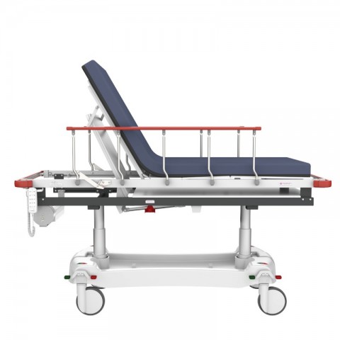<h5 class="lightbox-heading">Excellent high height</h5>Preserve your back and raise a patient up to your best working height.<div class="d-none d-lg-block">Lifting the platform height up to 915mm (plus an extra 100mm for the mattress pad thickness), helps you to examine and treat your patient without having to stoop over, ensuring easy access and less stress. The backrest travels from 0 to 85 degrees with emergency CPR quick release.</div>