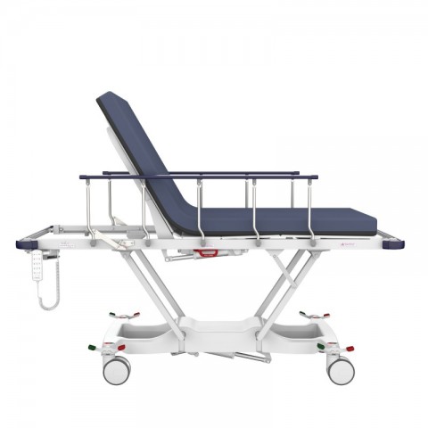 <h5 class="lightbox-heading">Excellent high height</h5>Preserve your back and raise a patient up to your best working height.<div class="d-none d-lg-block">Lifting the platform height up to 830mm (plus an extra 100mm for the mattress pad thickness), helps you to examine and treat your patient without having to stoop over, ensuring easy access and less stress. The backrest travels from 0 to 85 degrees with emergency CPR quick release.</div>